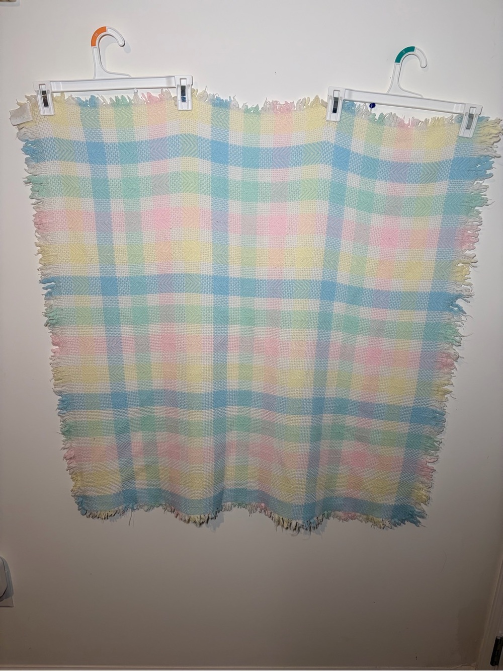 Pastel Plaid Fringe Crib Sized Throw Blanket